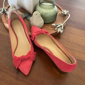 Charlotte Olympia Lady Like Pointy Toe Suede Shoes Gold Heel Hot Pink Size 37